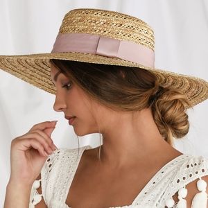 NWT Lulu's Beige + Black Oversized Straw Hat